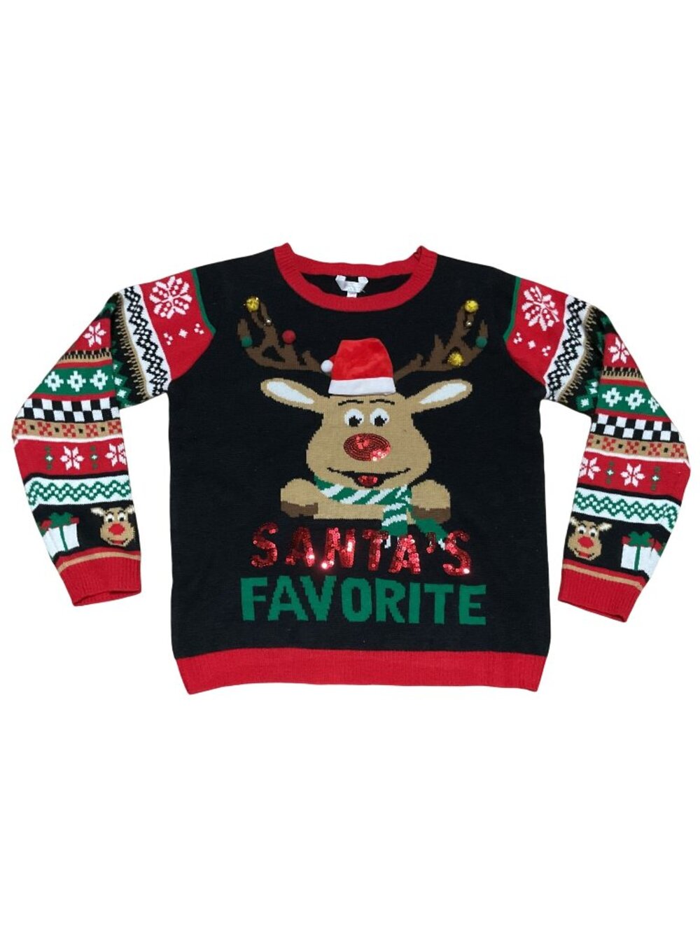 Santa's Favorite Reindeer Ugly Christmas Sweater Sz XXL Black/Red Festive Unisex